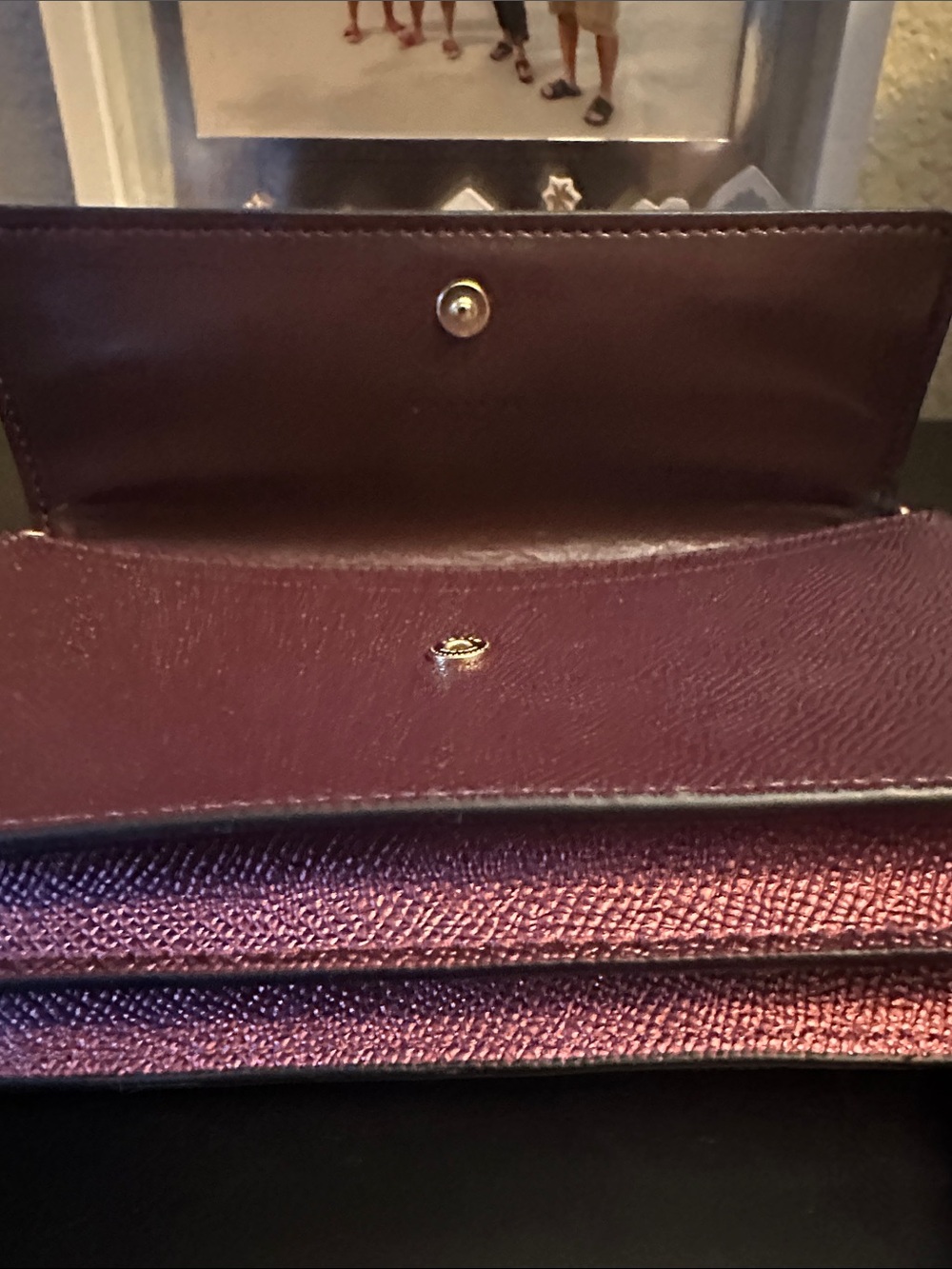 Coach Pebbled Leather Wristlet in Deep Plum with Gold Logo - Picture 5 of 6